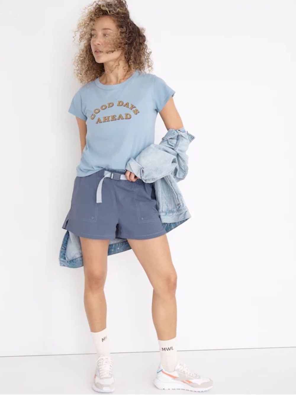 Madewell MWL Hiking Shorts XS Sunfaded indigo blue Gorpcore outdoor active sport